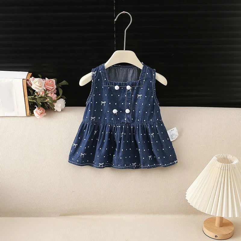 MILANCEL Summer Kids Clothes Set 1-6T Sweet Bow Dots Girls Cowboy Suit Breathable Boys Vest+Pants Children Outfit 2PCS