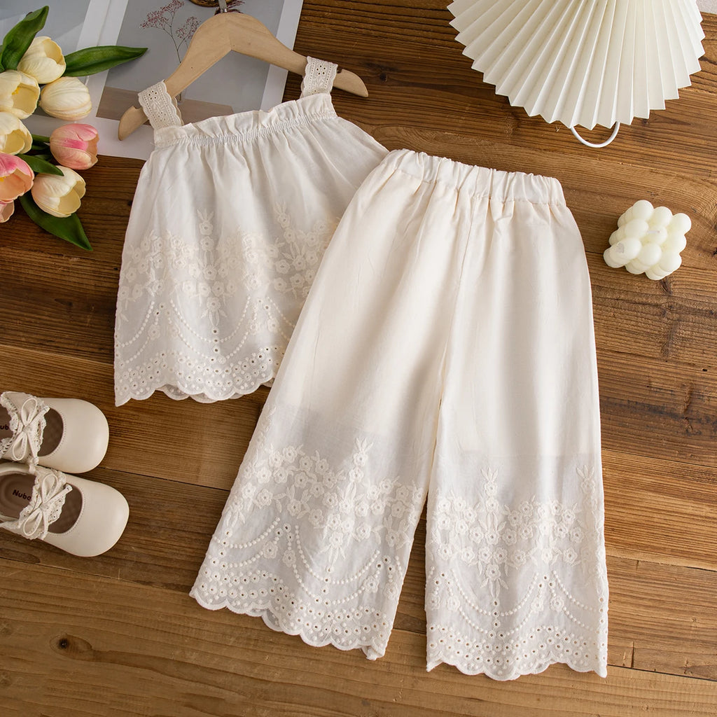 Baby Girl Outfit Set Summer Floral Solid-Color Top And Pants Baby Girl Clothes Cute Beach Baby Set