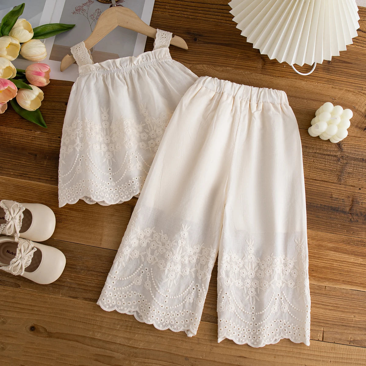 Baby Girl Outfit Set Summer Floral Solid-Color Top And Pants Baby Girl Clothes Cute Beach Baby Set